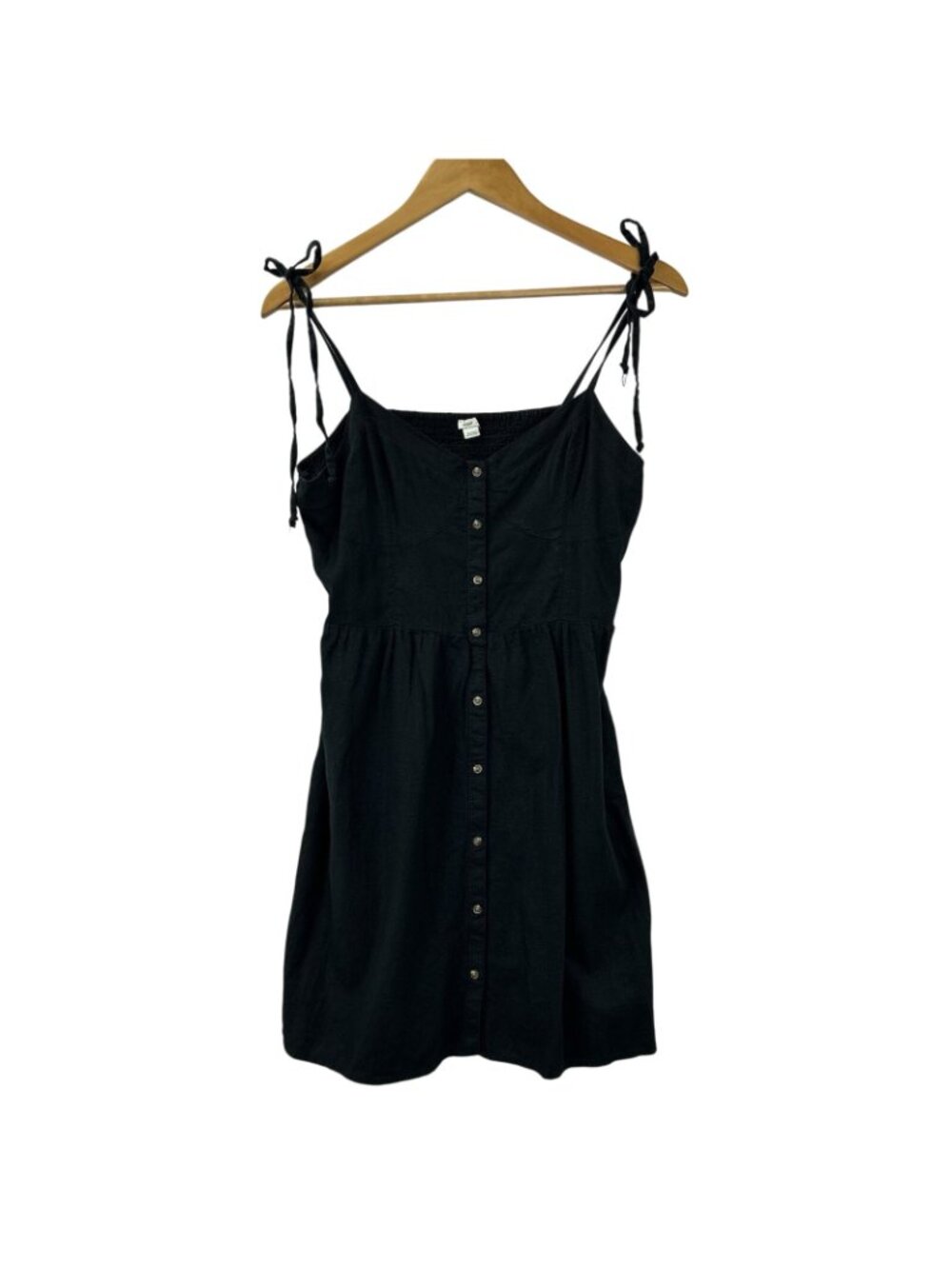 Aerie Women’s Black Linen Blend Smocked Mini Corset Dress Size Large Babydoll - Picture 2 of 12